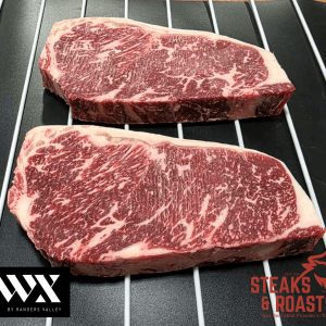 Crossbred Wagyu New York Strip Steak <br> BMS 5+ Rating, Grain-fed Beef