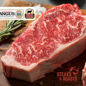 Certified Angus Beef New York Strip Steak, <br> Upper 2/3 USDA Choice, Grass-raised, Grain-finished